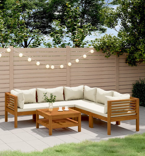 6-tlg. Garten-Lounge-Set mit Creme Kissen Massivholz Akazie