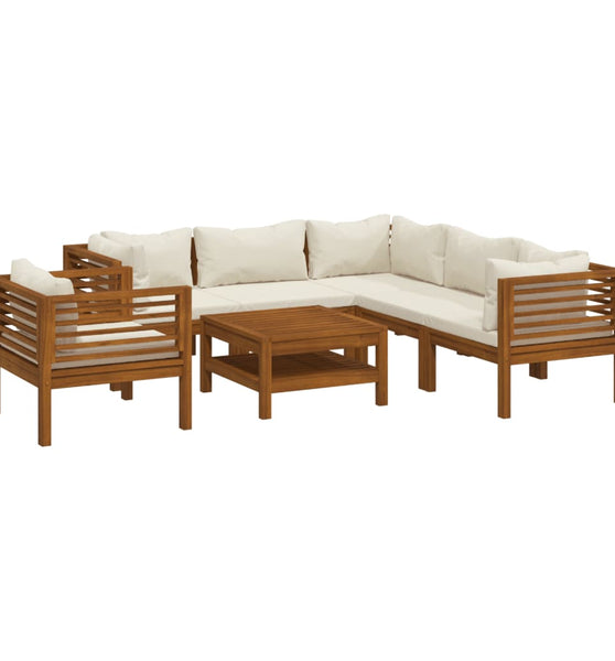 7-tlg. Garten-Lounge-Set mit Creme Kissen Massivholz Akazie