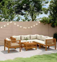 7-tlg. Garten-Lounge-Set mit Creme Kissen Massivholz Akazie