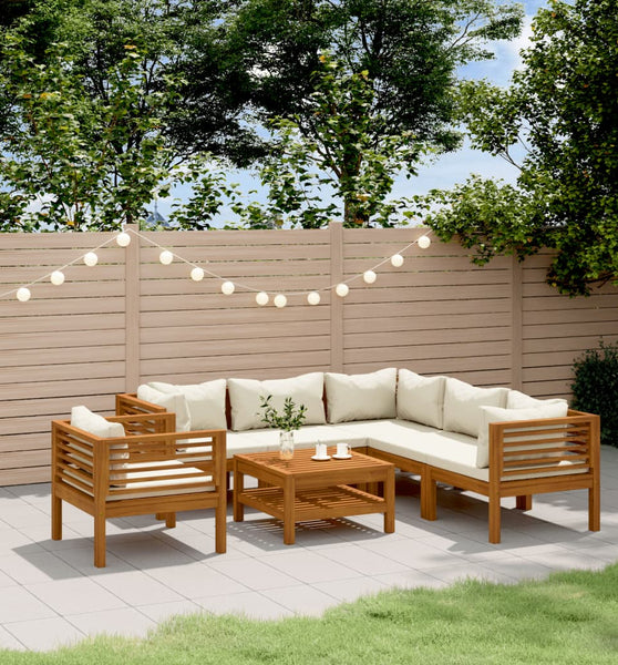 7-tlg. Garten-Lounge-Set mit Creme Kissen Massivholz Akazie
