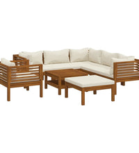 8-tlg. Garten-Lounge-Set mit Creme Kissen Massivholz Akazie