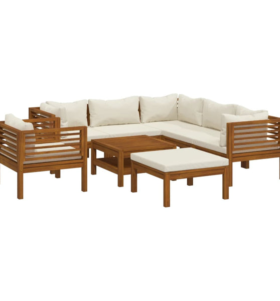 8-tlg. Garten-Lounge-Set mit Creme Kissen Massivholz Akazie