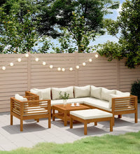 8-tlg. Garten-Lounge-Set mit Creme Kissen Massivholz Akazie