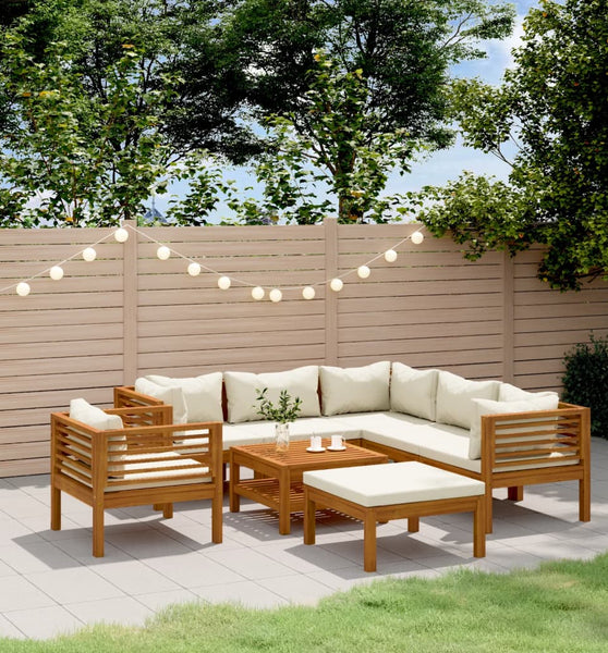 8-tlg. Garten-Lounge-Set mit Creme Kissen Massivholz Akazie