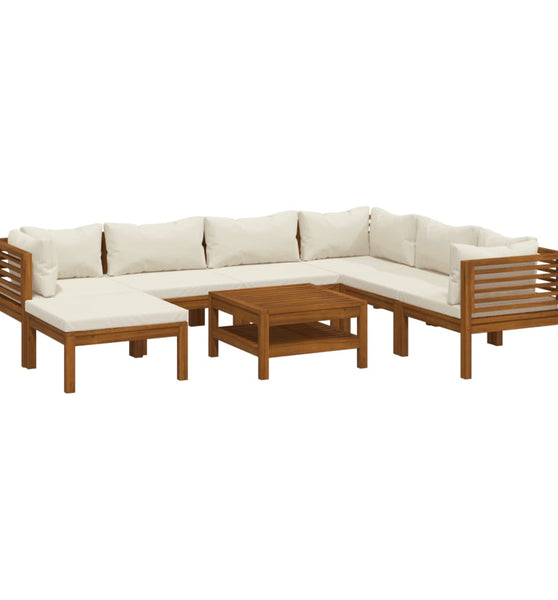 8-tlg. Garten-Lounge-Set mit Creme Kissen Massivholz Akazie