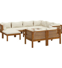 10-tlg. Garten-Lounge-Set mit Creme Kissen Massivholz Akazie