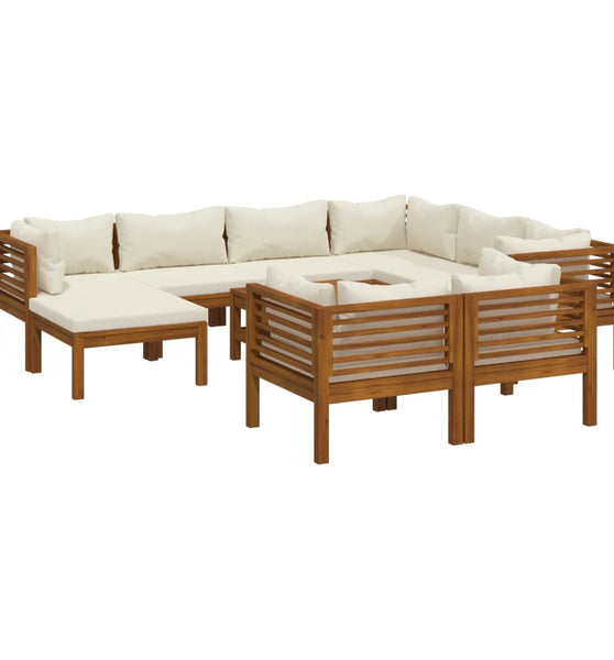 10-tlg. Garten-Lounge-Set mit Creme Kissen Massivholz Akazie