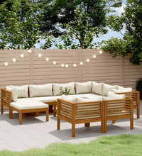 10-tlg. Garten-Lounge-Set mit Creme Kissen Massivholz Akazie