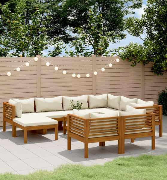 10-tlg. Garten-Lounge-Set mit Creme Kissen Massivholz Akazie