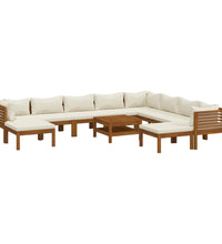 11-tlg. Garten-Lounge-Set mit Creme Kissen Massivholz Akazie