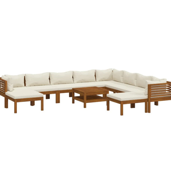 11-tlg. Garten-Lounge-Set mit Creme Kissen Massivholz Akazie