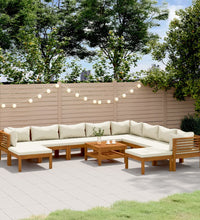 11-tlg. Garten-Lounge-Set mit Creme Kissen Massivholz Akazie