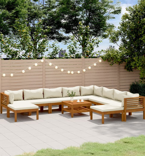 11-tlg. Garten-Lounge-Set mit Creme Kissen Massivholz Akazie