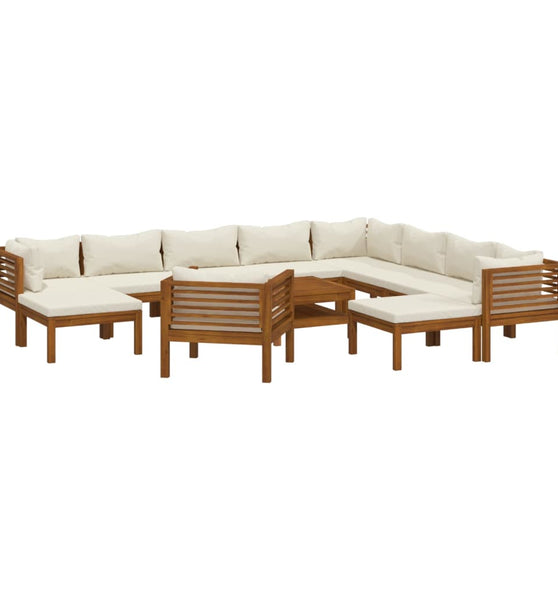 12-tlg. Garten-Lounge-Set mit Creme Kissen Massivholz Akazie