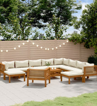 12-tlg. Garten-Lounge-Set mit Creme Kissen Massivholz Akazie