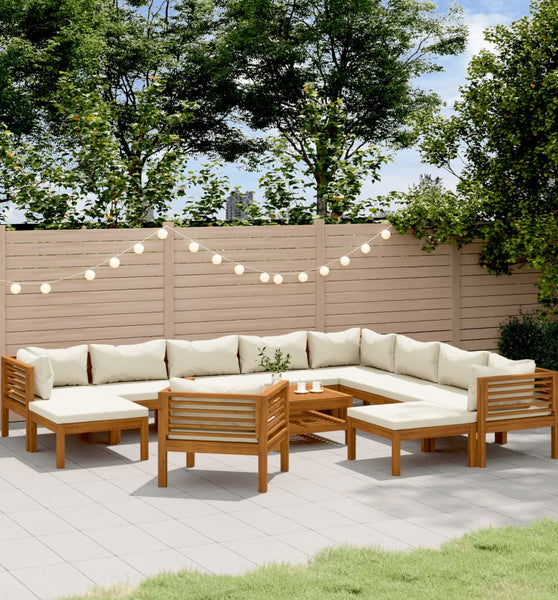 12-tlg. Garten-Lounge-Set mit Creme Kissen Massivholz Akazie