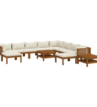 12-tlg. Garten-Lounge-Set mit Creme Kissen Massivholz Akazie