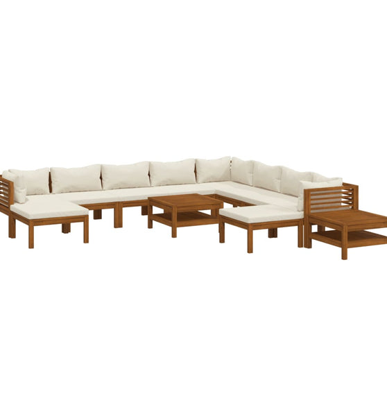 12-tlg. Garten-Lounge-Set mit Creme Kissen Massivholz Akazie