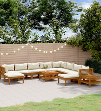 12-tlg. Garten-Lounge-Set mit Creme Kissen Massivholz Akazie