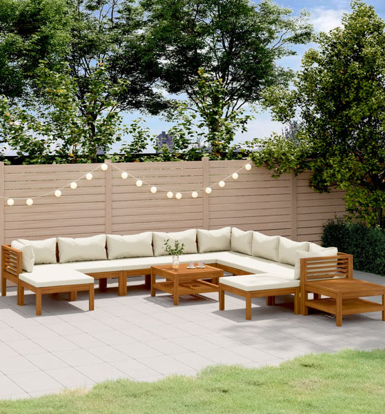 12-tlg. Garten-Lounge-Set mit Creme Kissen Massivholz Akazie