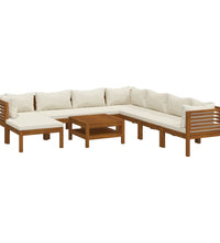 9-tlg. Garten-Lounge-Set mit Creme Kissen Massivholz Akazie