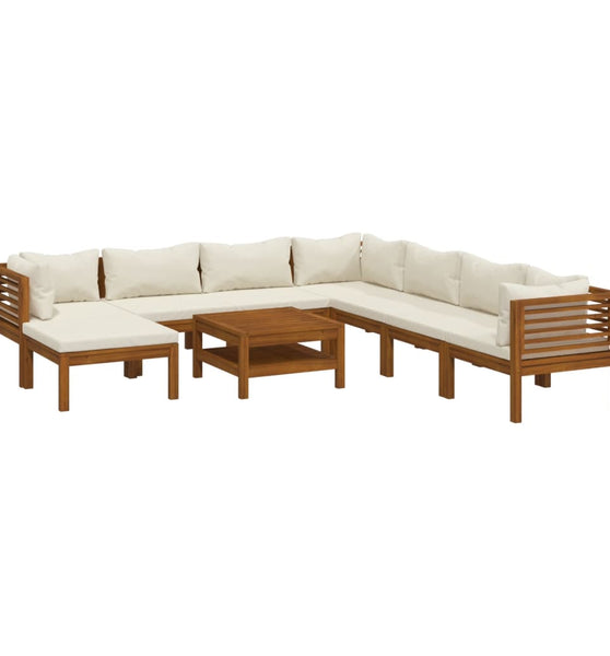 9-tlg. Garten-Lounge-Set mit Creme Kissen Massivholz Akazie