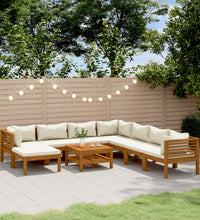 9-tlg. Garten-Lounge-Set mit Creme Kissen Massivholz Akazie