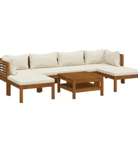 7-tlg. Garten-Lounge-Set mit Creme Kissen Massivholz Akazie