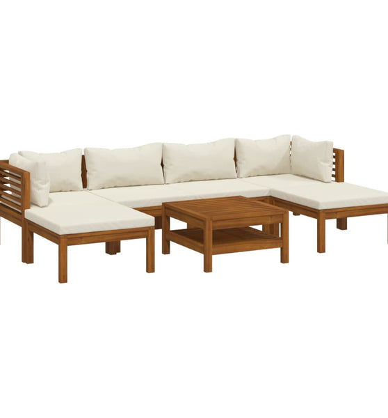 7-tlg. Garten-Lounge-Set mit Creme Kissen Massivholz Akazie