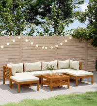 7-tlg. Garten-Lounge-Set mit Creme Kissen Massivholz Akazie