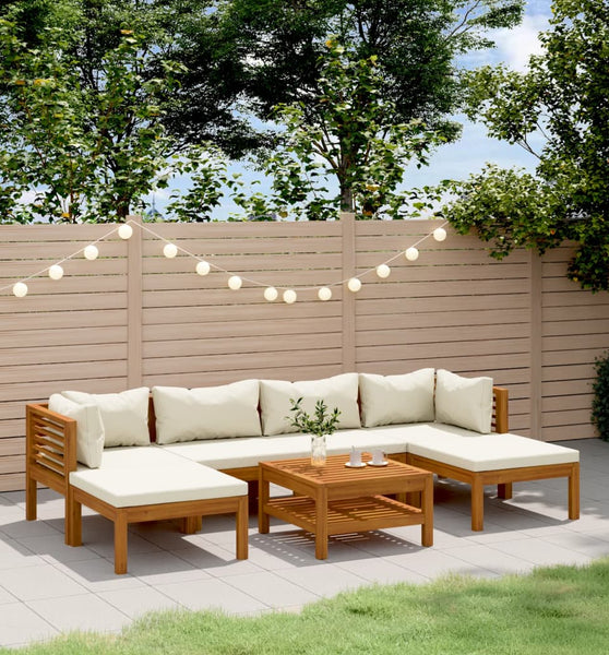 7-tlg. Garten-Lounge-Set mit Creme Kissen Massivholz Akazie