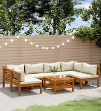 7-tlg. Garten-Lounge-Set mit Creme Kissen Massivholz Akazie