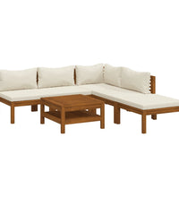 6-tlg. Garten-Lounge-Set mit Creme Kissen Massivholz Akazie