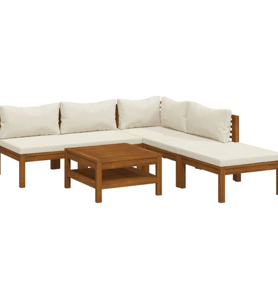 6-tlg. Garten-Lounge-Set mit Creme Kissen Massivholz Akazie