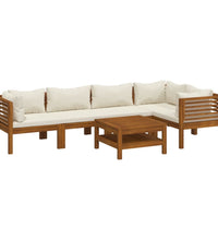 6-tlg. Garten-Lounge-Set mit Creme Kissen Massivholz Akazie