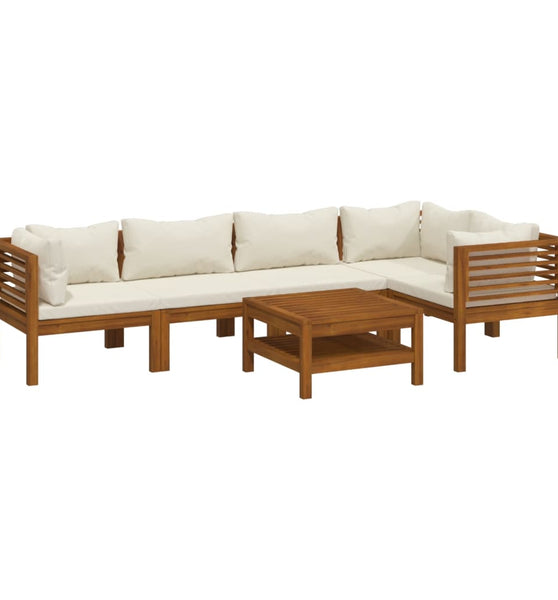 6-tlg. Garten-Lounge-Set mit Creme Kissen Massivholz Akazie