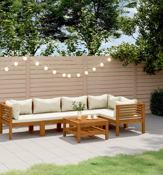 6-tlg. Garten-Lounge-Set mit Creme Kissen Massivholz Akazie