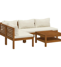 5-tlg. Garten-Lounge-Set mit Creme Kissen Massivholz Akazie