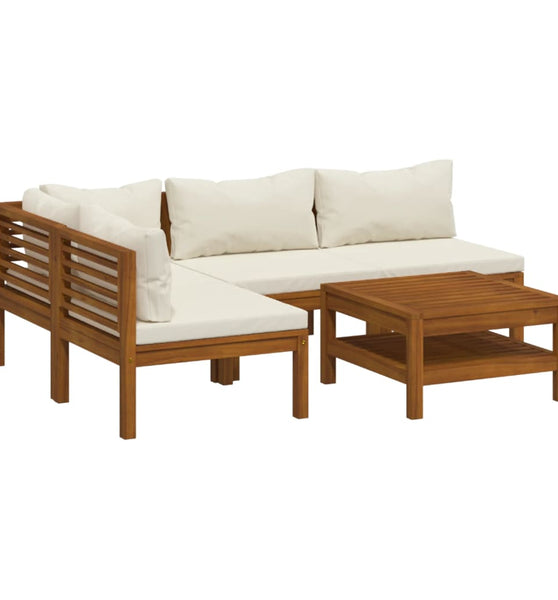 5-tlg. Garten-Lounge-Set mit Creme Kissen Massivholz Akazie