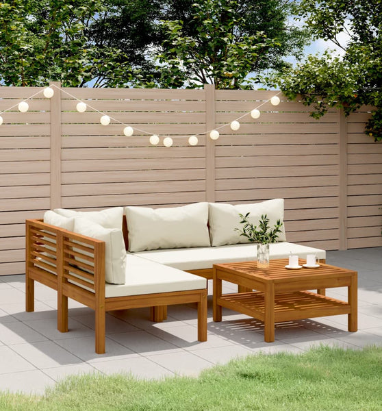 5-tlg. Garten-Lounge-Set mit Creme Kissen Massivholz Akazie