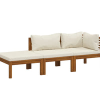 3-tlg. Garten-Lounge-Set mit Creme Kissen Massivholz Akazie