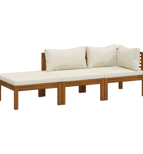 3-tlg. Garten-Lounge-Set mit Creme Kissen Massivholz Akazie