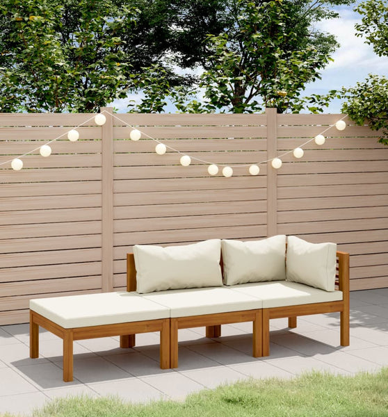 3-tlg. Garten-Lounge-Set mit Creme Kissen Massivholz Akazie