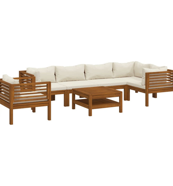 7-tlg. Garten-Lounge-Set mit Creme Kissen Massivholz Akazie