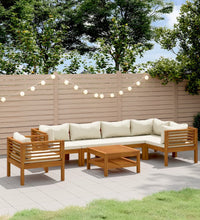 7-tlg. Garten-Lounge-Set mit Creme Kissen Massivholz Akazie