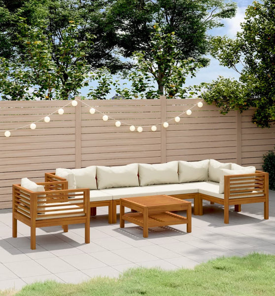 7-tlg. Garten-Lounge-Set mit Creme Kissen Massivholz Akazie