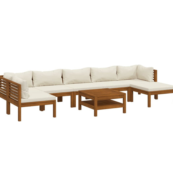 8-tlg. Garten-Lounge-Set mit Creme Kissen Massivholz Akazie
