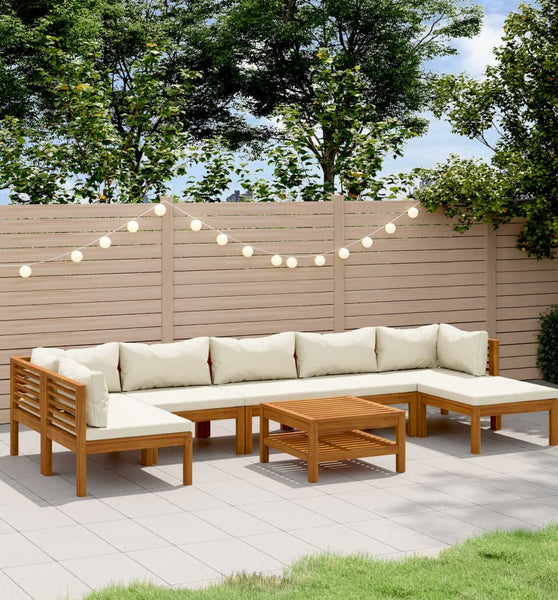 8-tlg. Garten-Lounge-Set mit Creme Kissen Massivholz Akazie