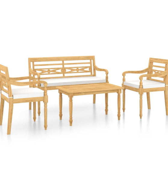 4-tlg. Garten-Lounge-Set mit Kissen Massivholz Teak