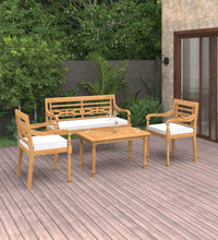 4-tlg. Garten-Lounge-Set mit Kissen Massivholz Teak